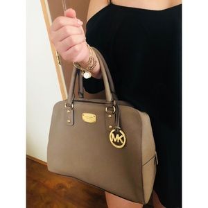 Michael Kors dark dune safiano leather satchel